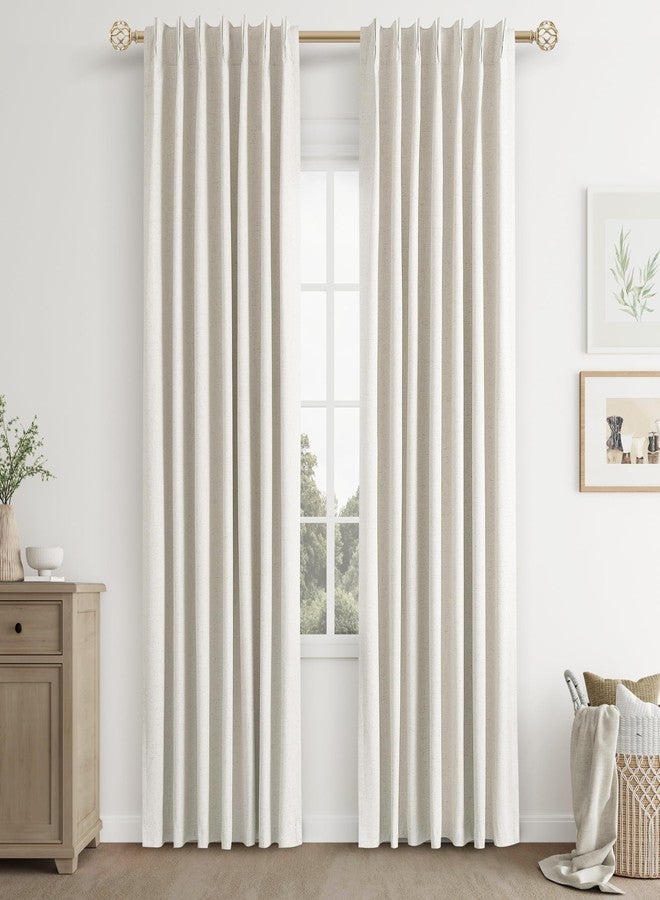 Joywell Natural Beige Blackout Pinch Pleated Linen Curtains 84 Inch Length 2 Panels 100% Blackout Pleated Curtains Boho Neutral Cream Back Tab Drapes with Hooks for Lixing Room,W40 x L84 - Image 1